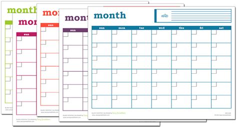 Blank Monthly Calendar Excel Template - PDF Print Calendar Program ...