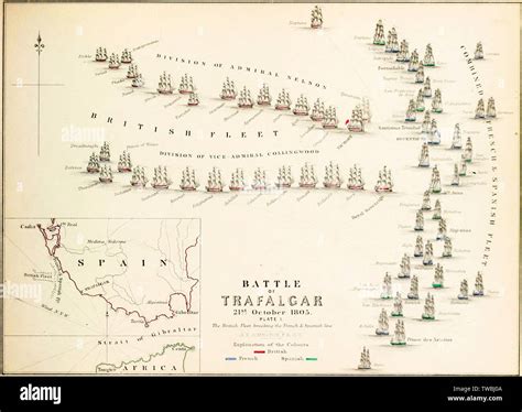 Map of the Battle of Trafalgar, 21 October 1805, plate 1, illustration ...