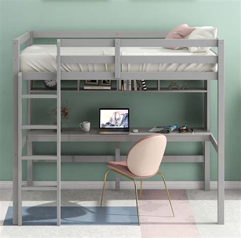 SYNGAR Twin Bed Frame with Storage Dresser, Solid Wood Loft Bunk Bed ...