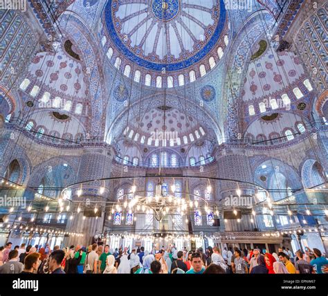 People inside The Blue Mosque also known as Sultan Ahmed Mosque in ...