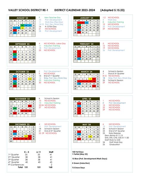 SCHOOL CALENDARS | RE-1 Valley School District