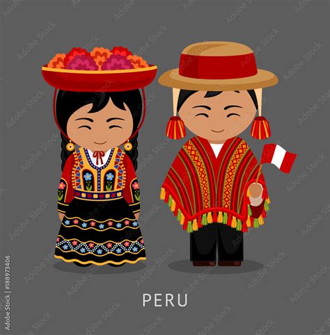 Peruvian in national dress. Man and woman in traditional costume ...