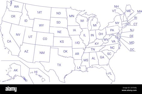 Outline Political US Map with titles of the states. All USA regions are ...