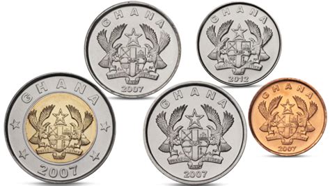 Ghana Currency 5 Coins Set 2007 2012 UNC