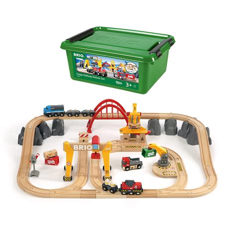 Buy BRIO World Deluxe Cargo Wooden Railway Train Set for Kids Age 3 ...