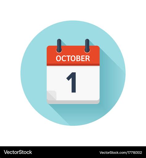 October 1 flat daily calendar icon date Royalty Free Vector