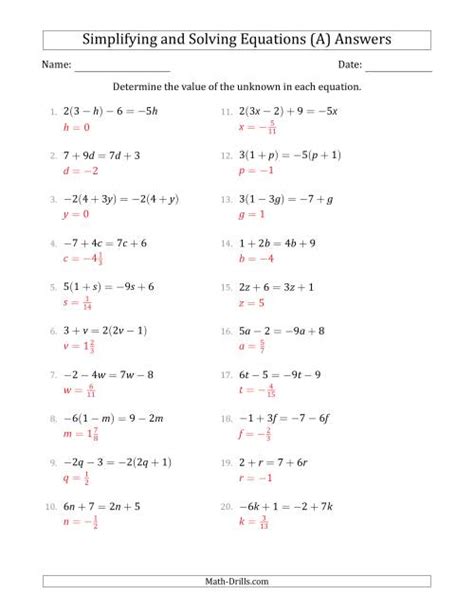 Combining Like Terms and Solving Simple Linear Equations (A)