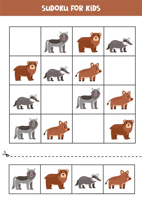 Educational sudoku game with cute woodland animals. 23171869 Vector Art ...