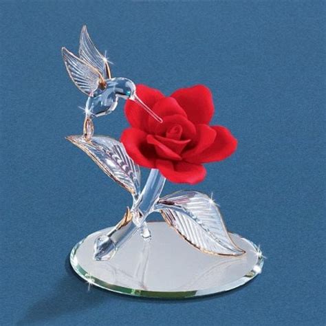 "Glass Baron Hummingbird With Pink Rose High quality, individually hand ...