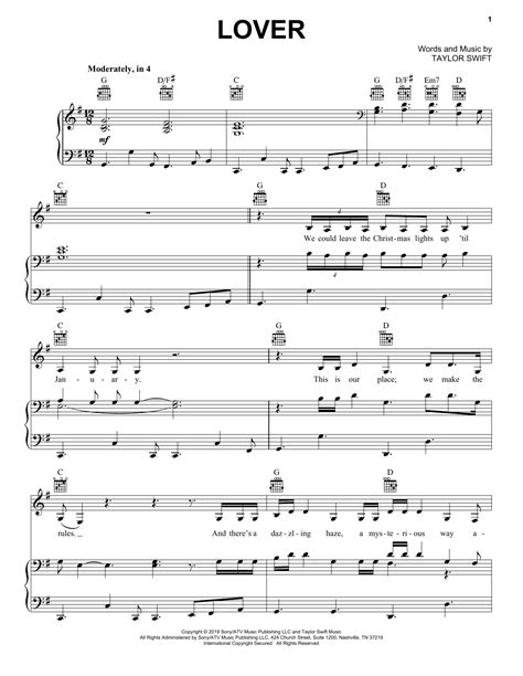 Taylor Swift Lover Sheet Music Notes, Chords | Sheet music, Music notes ...