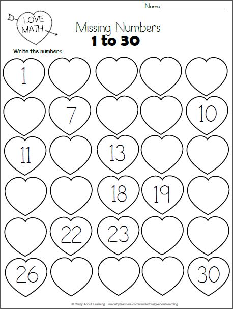 Valentine's Day Missing Numbers to 30 | Made By Teachers | Valentine ...