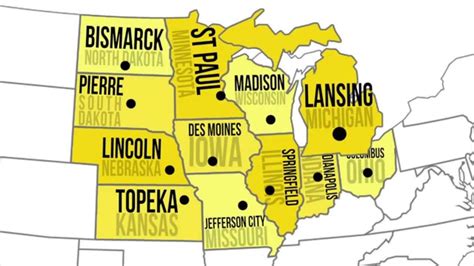 Midwestern Capitals & States | Midwest region, States and capitals ...