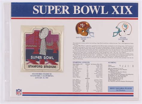 Commemorative Super Bowl XIX Score Card With Patch: 49ers vs. Dolphins ...