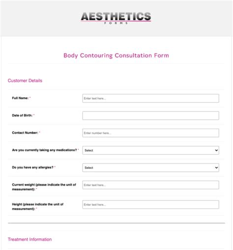 Body Contouring Consultation Form - Online Form Templates - PDFs