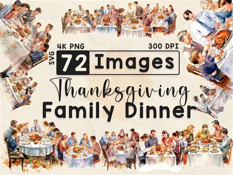 72 Thanksgiving Family Dinner Clipart, Watercolor Clipart, Fall Season ...