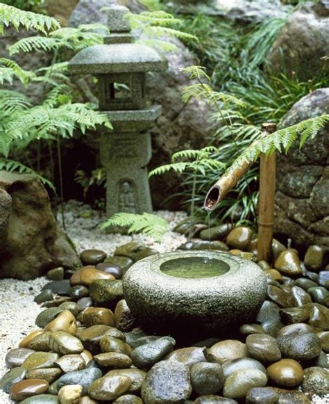 Bamboo Water Feature In Japanese Garden Rustic Featuring Boulder Stone ...