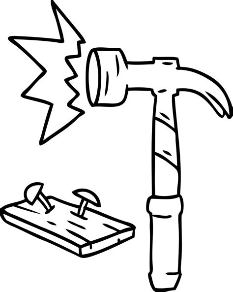 line drawing doodle of a hammer and nails 11764920 Vector Art at Vecteezy