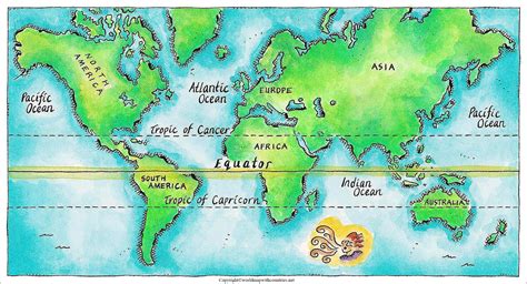 World Map Showing Equator And Tropic Lines