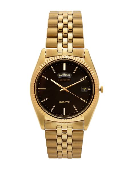 Seiko Sgf212 Gold-tone Black Round Watch in Gold for Men | Lyst