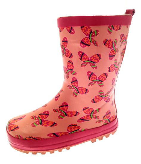 Kids Girls Rubber Rain Snow Boots Wellies Wellingtons Childrens Size UK ...