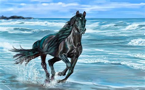 Running horse Animals Beach beauty nature Sea wave HD wallpaper ...