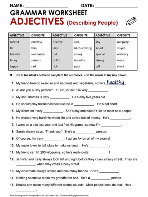 English Grammar Worksheets - Raste-enblog | English adjectives, English ...