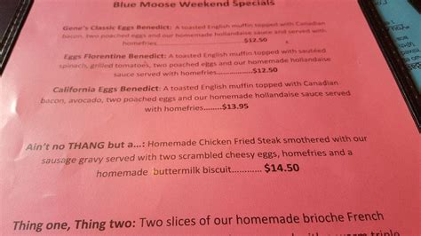 Menu at Blue Moose Cafe, Port Townsend