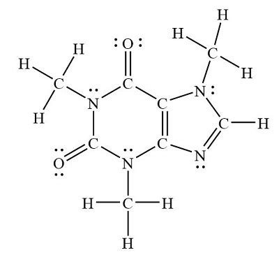 The structure of caffeine, present in coffee and many soft drinks, is ...