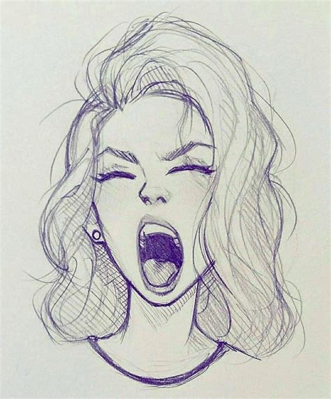 how to draw a face step by step, drawing of a girl screaming, short ...