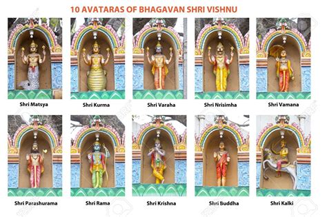 Ten incarnations of Lord Vishnu. This collage based on the photos ...