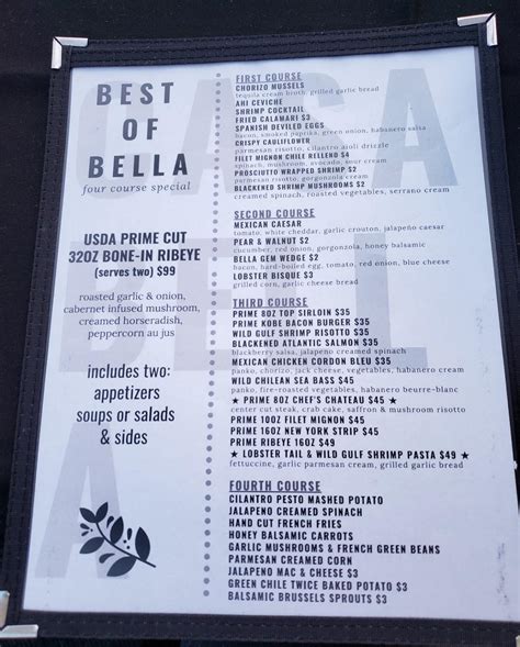 Menu at Casa Bella steakhouse, Ventura