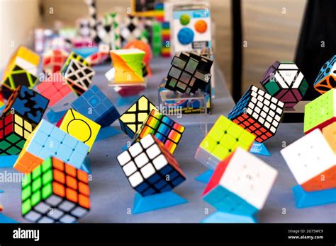 Lubań, Poland - July 2, 2021: Different types of Rubik's cube on ...