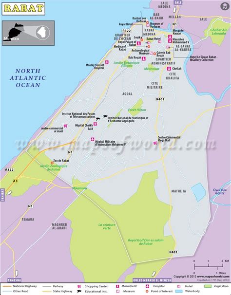 Rabat Map Rabat Morocco, Kasbah, Royal Hotel, Mausoleum, Tourist Places ...