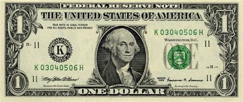 George Washington On Money: $1 Dollar Bill