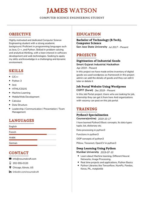 Computer Science Engineering Student Resume in 2024 - ResumeKraft