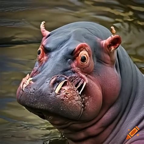 Uncanny and scary hippo creature on Craiyon