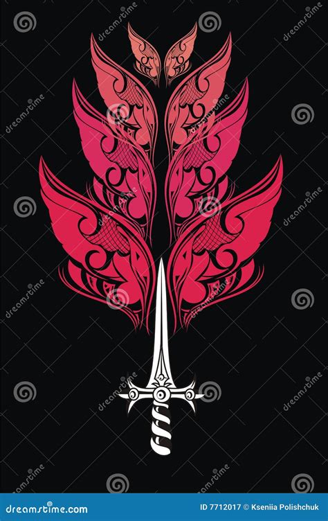 Wings and Sword. Tattoo Design Stock Vector - Illustration of shape ...