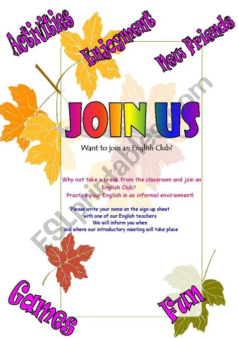 English Club Poster - ESL worksheet by wait_look