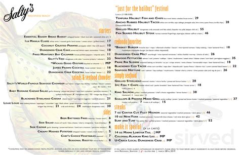 Salty's menu in Portland, Oregon, USA