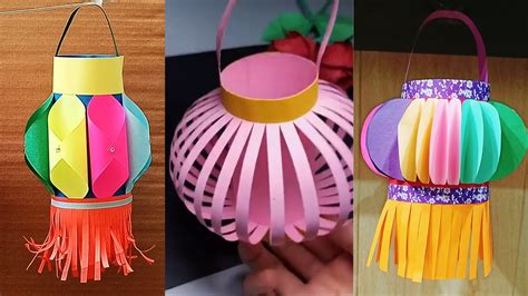 3 Easy Paper Lantern Making at Home | Paper Lamp Diwali Decoration ...