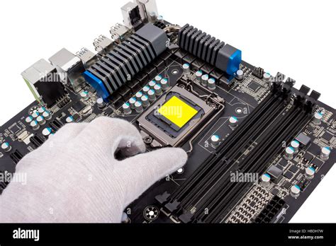 Installation of modern processor in CPU socket on the motherboard Stock ...