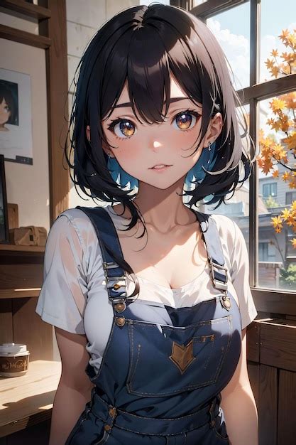 Premium AI Image | Anime girl with a blue apron