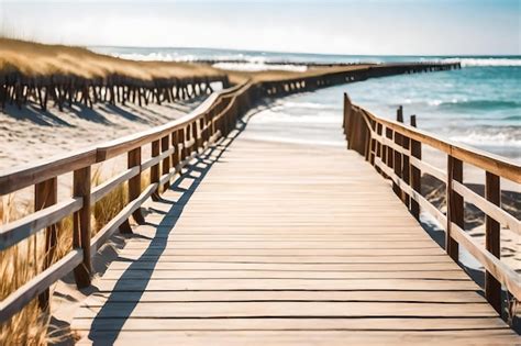 Premium AI Image | A boardwalk leads to a beach with a wooden walkway ...