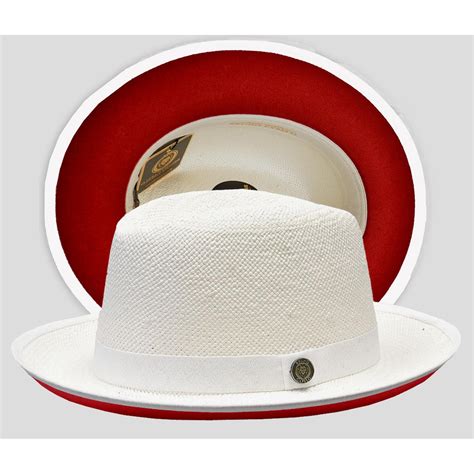 Bruno Capelo White Burnt Red Bottom Natural Straw Fedora Hat EM-511 ...