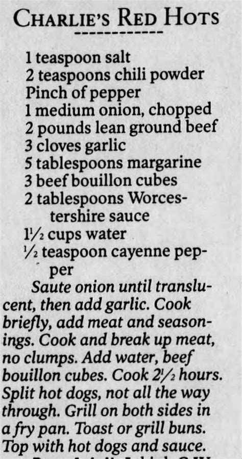 Charlie's Red Hots My Childhood | Hot dog sauce recipe, Hot dog chili ...