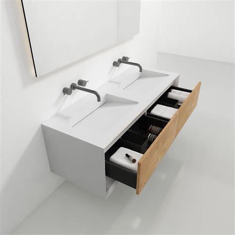 Bathroom Furniture Set with Double Washbasins Fiona 1400 - Matt White ...