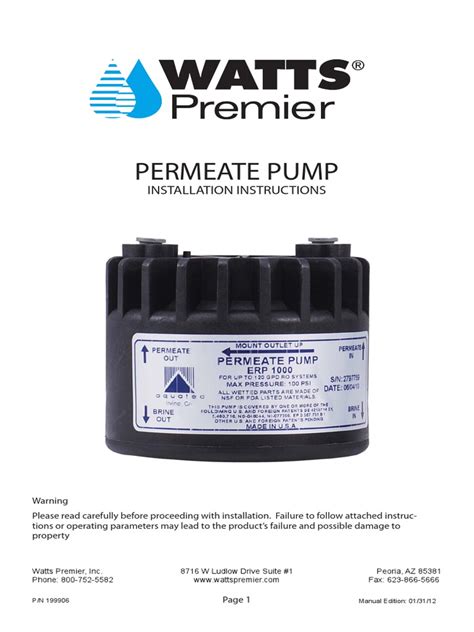 Watts Premier Permeate Pump Installation | Tap (Valve) | Pump