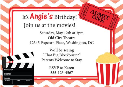 FREE Printable Movie Night Birthday Party Invitations | Drevio ...