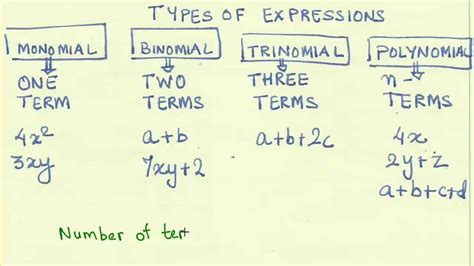 03 Types of Algebraic Expressions Monomial Binomial Trinomial ...