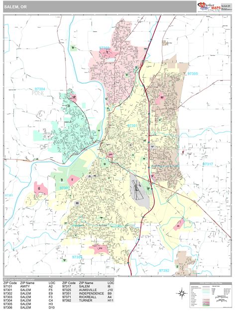 Salem Oregon Wall Map (Premium Style) by MarketMAPS - MapSales